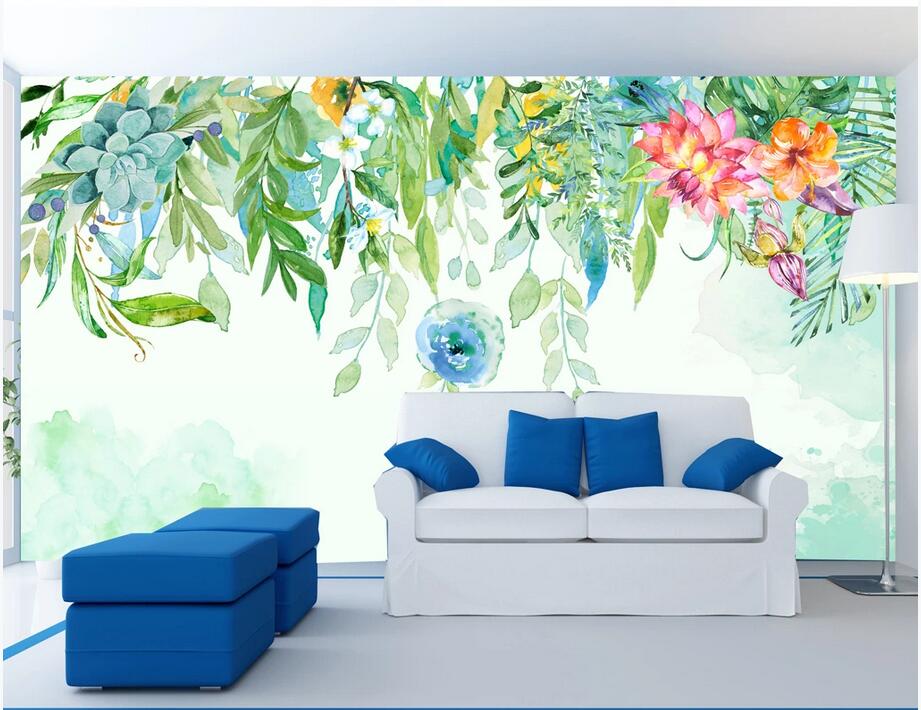 

3d wallpaper custom photo mural Nordic style fresh flowers and plants fashion background wall home decor wall picture 3d stickers, Non-woven