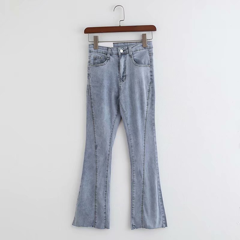 

Popular new QQ50-8522 European and American fashion splicing high elastic waist flared jeans, See chart