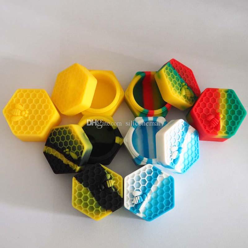 

10pcs/lot 26ml hexagon with bee assorted color silicone container for Dabs Round Shape Silicone Containers wax Silicone Jars Dab containers