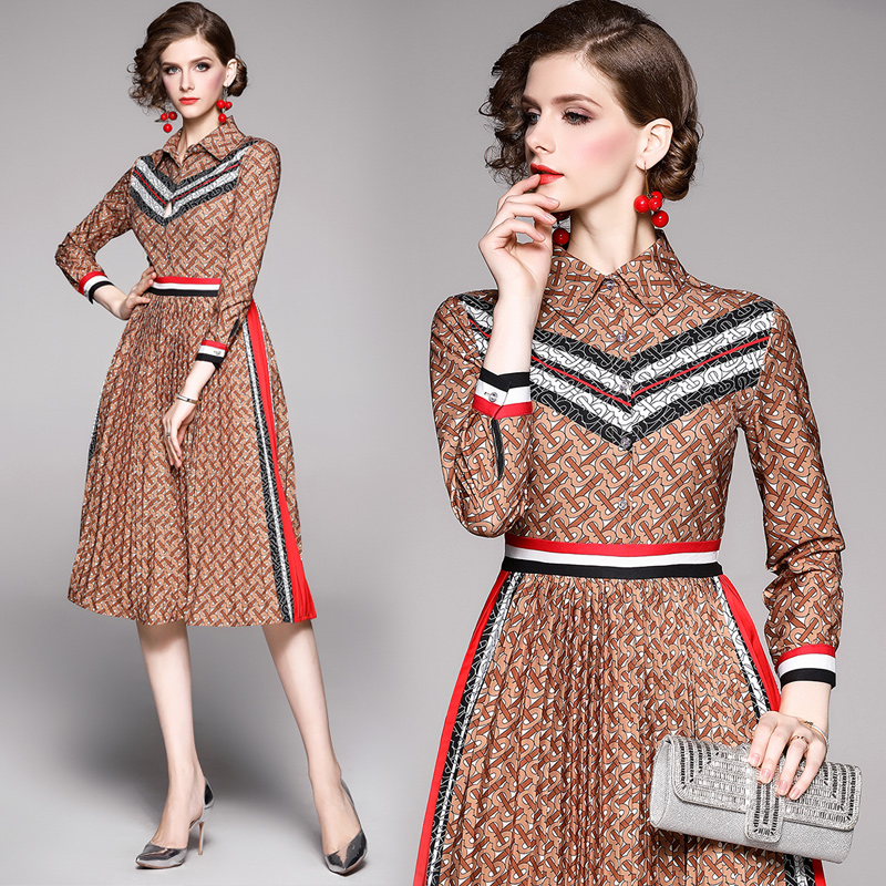

Luxury Designer Shirt Pleated Dress Long Sleeve Spring Autumn Winter Runway Letter Print Party Prom Plus Size Ladies Knee-Length Dresses, Customize