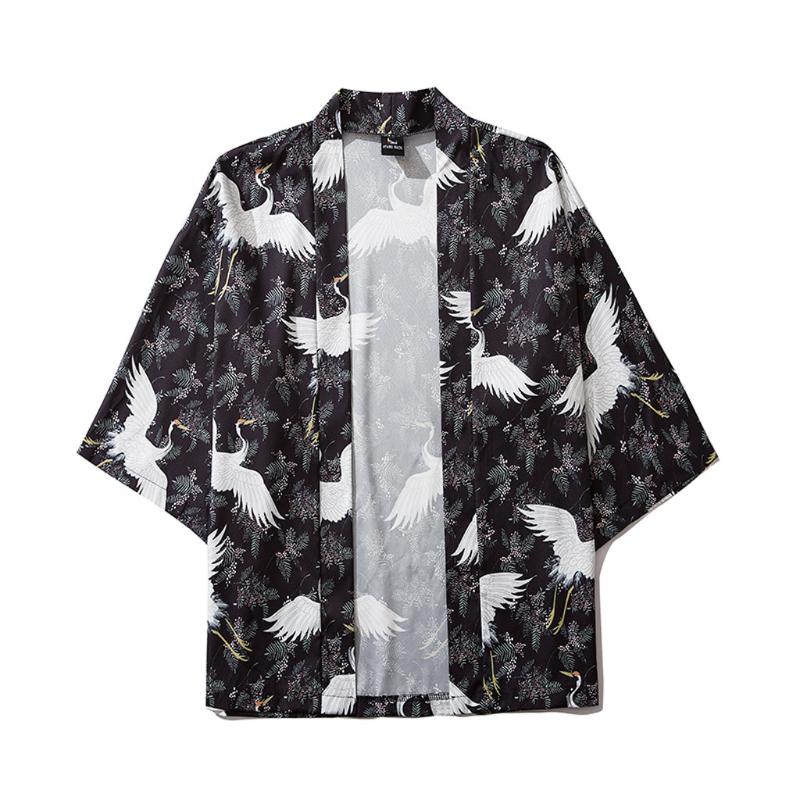 

Summer Loose Casual Shirt Japanese Five Point Sleeves Kimono Mens And Womens Cloak Tops Party Night Shirts camisas masculina, Beige