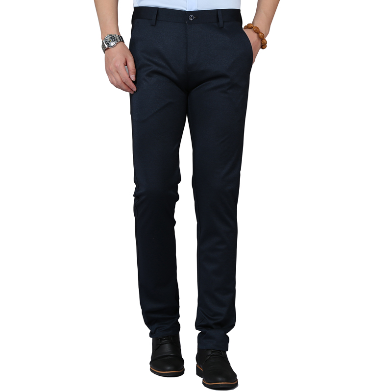 

Men's Smart Casual Stretch Flat-front Dress Pants Dark-blue Comfortable Slim Straight Leg Suit Separate Pant Formal Trousers