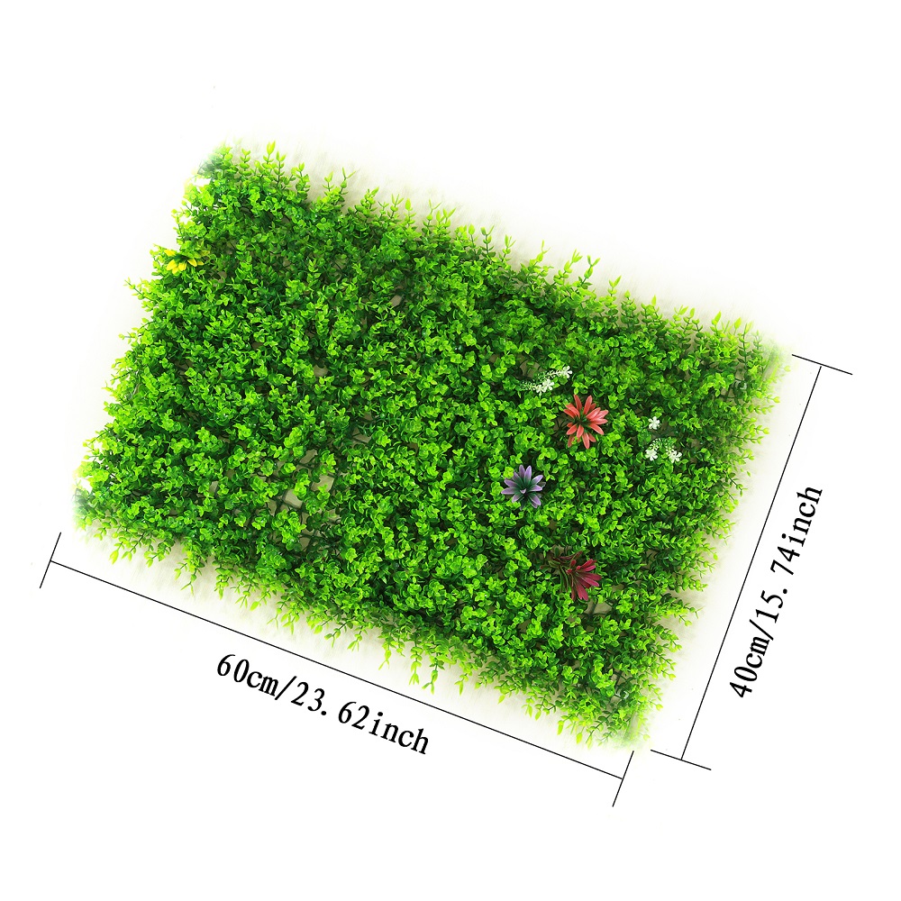 

40*60Cm Plant Wall Green Artificial Grass Turf Synthetic Grass For Garden Home For Country House Decoration Diy, With flower