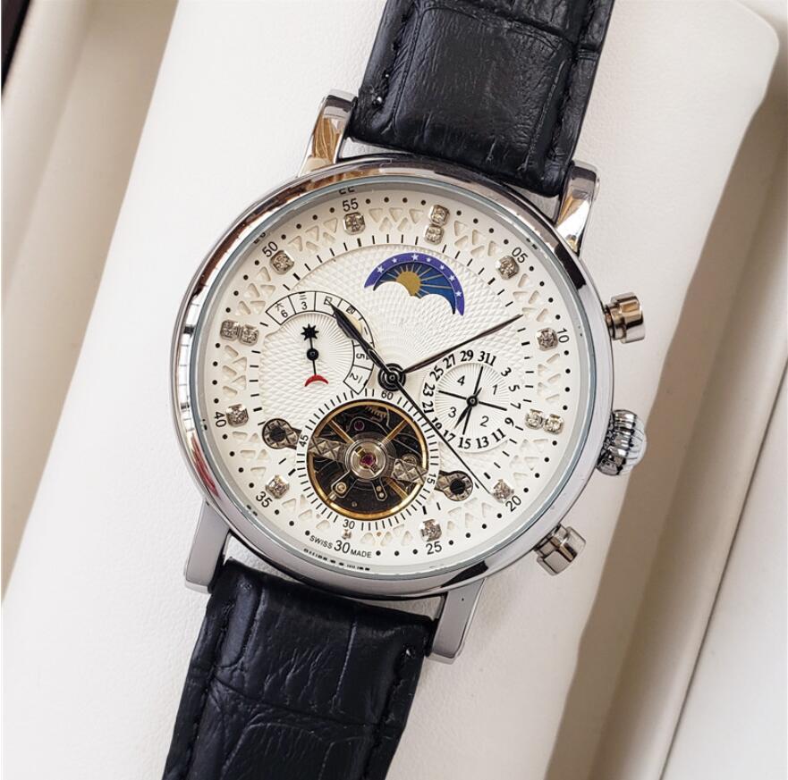 

Fashion Swiss Watch Leather Tourbillon Watch Automatic Men Wristwatch Men Mechanical Steel Watches Relogio Masculino Clock, Slivery;brown