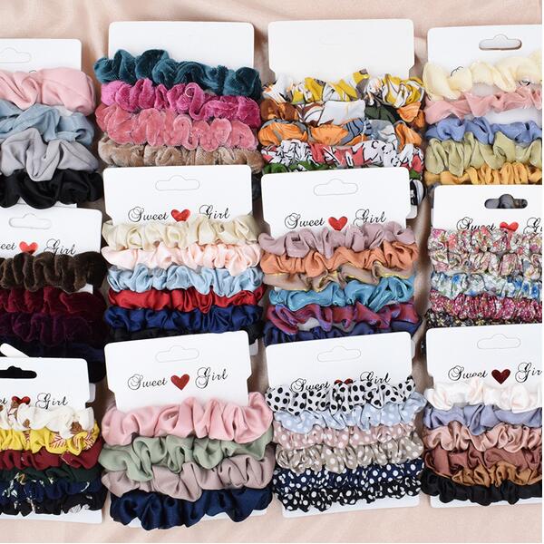 

6 PCS/Set Satin Velvet Scrunchies Pack Fashion Hairbands Hair Tie for Women Hair Accessories Stretch Ponytail Holders Scrunchy, As show