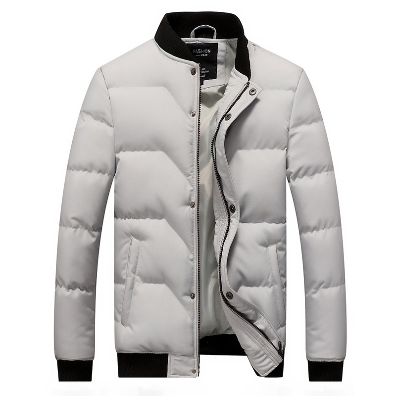 

2020 Men's Thick Short Quilted Cotton Cloth Youth Fashion Baseball Collar Solid Color Pressure Cable Cotton-Padded Clothes, Black