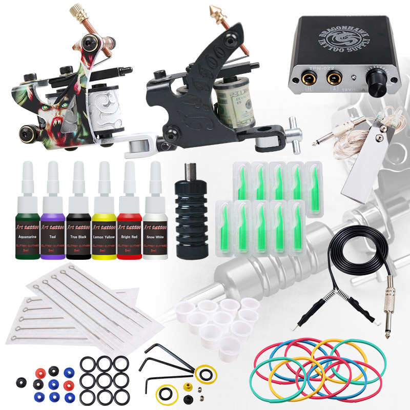 

Complete Beginner Tattoo Kit 2 Machines Guns Inks Mini Power Supply D3056