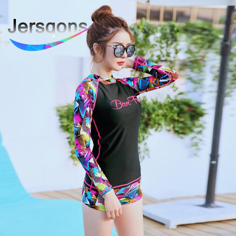 

Jersqons 2020 Long Sleeve Rashguard Women Surfing Sunscreen Rash Guard Swimwear Two Pieces Sports Pant Swimsuit Windsurfing Suit
