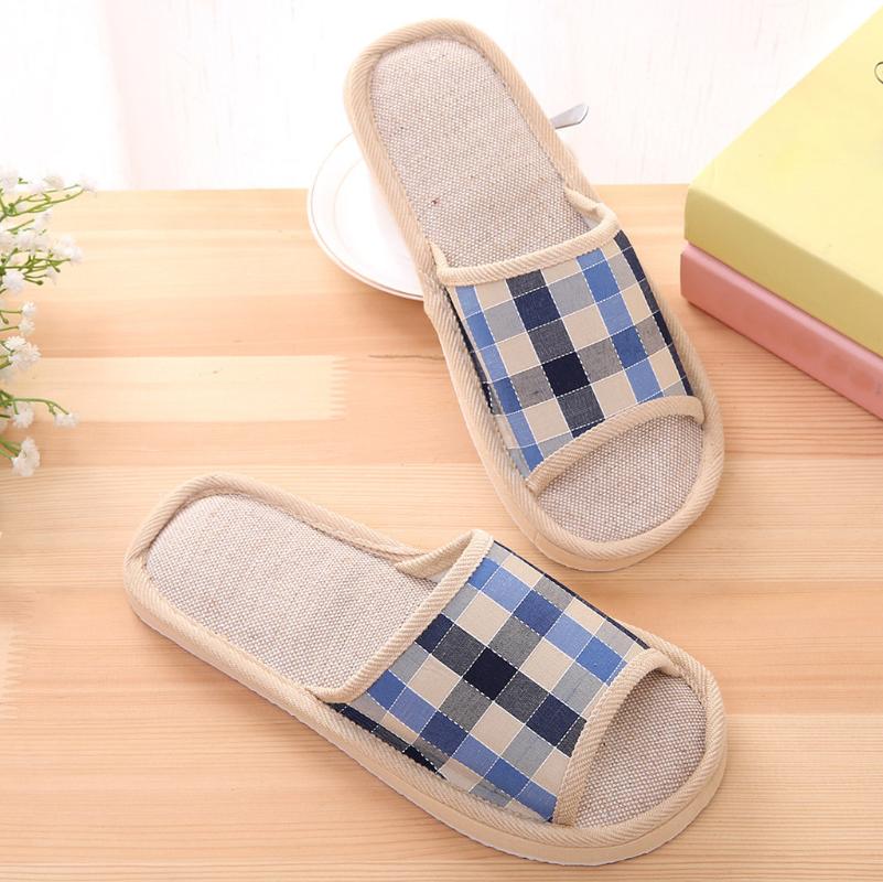 

New Unisex Bathroom Slippers Summer Flip Flops Fashion Men Couple Gingham Beach Sandals Indoor Home Slippers FN60, Blue