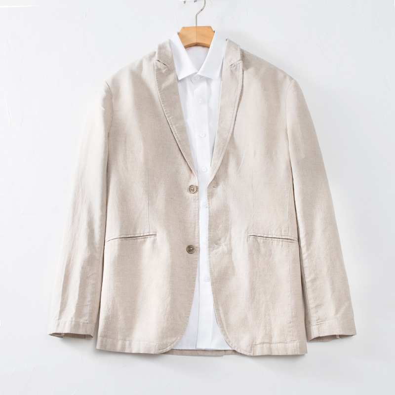 

2019 new arrival fashion New Flax Casual Suit Cotton and linen Jacket Loose Large Thin Mens Blazers High-grade size MLXL2XL3XL, Beige