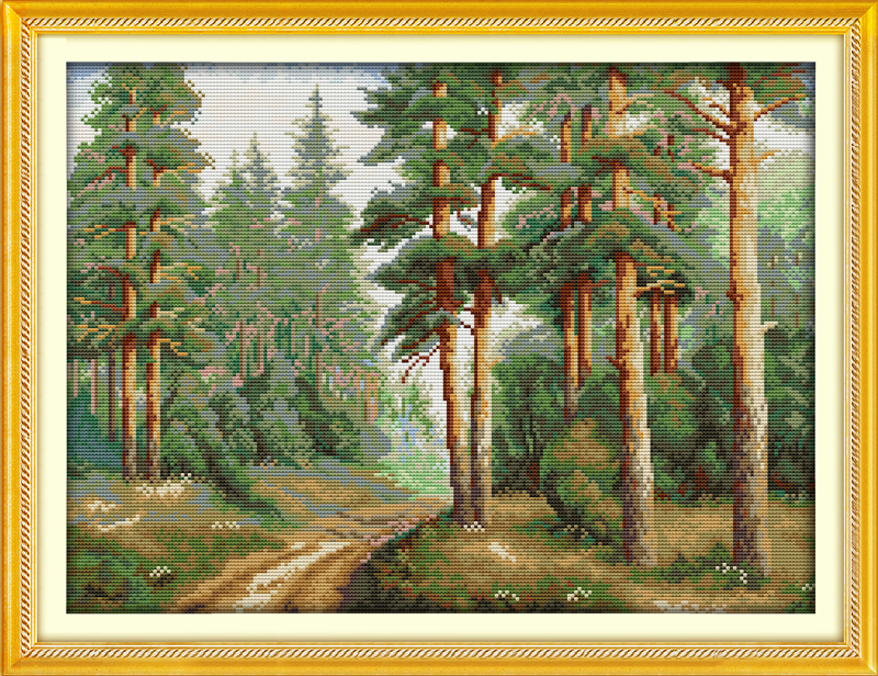 

Pine forest scenery home decor painting ,Handmade Cross Stitch Embroidery Needlework sets counted print on canvas DMC 14CT /11CT