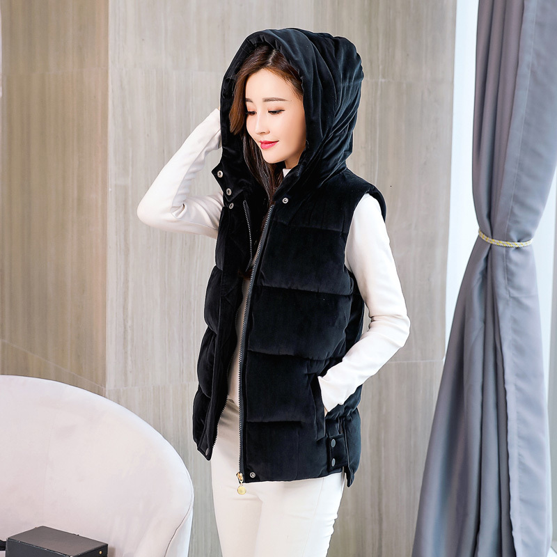 

Hooded New Solid Warm Autumn 2019 Women Cotton Outwear Sleeveless Vest Jacket Waistcoat Winter Sleeveless Colete Pocket Coat, Darkgreen