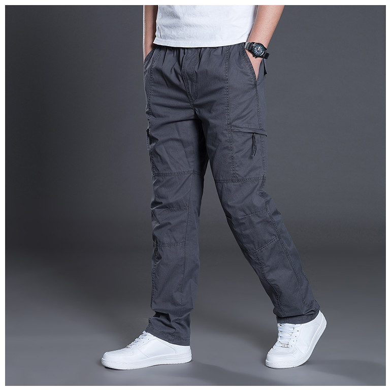 

Zipper Cargo Pants Men Pocket OutDoor Full Length Pants Male Summer Straight Trousers Homme Loose Cotton Casual Grey, Army green
