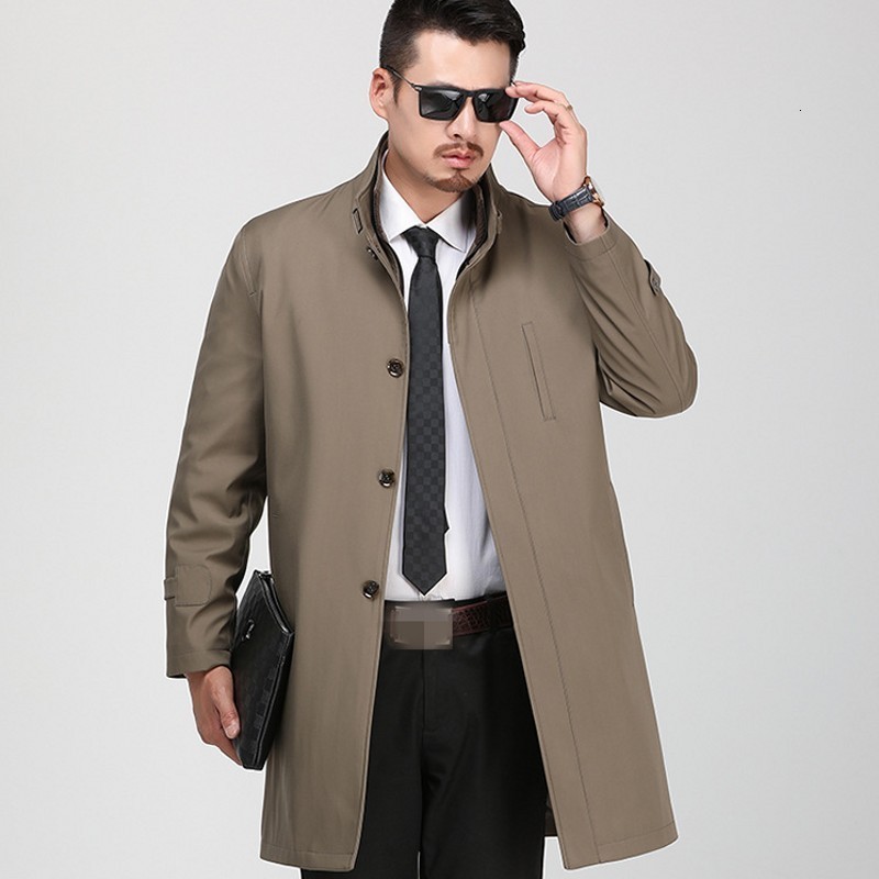 

Smart Casual Autumn Winter Mens Medium Length Trench Coats Thick Stand Collar Liner Detachable Male Outerwear Coats Plus Size, Black