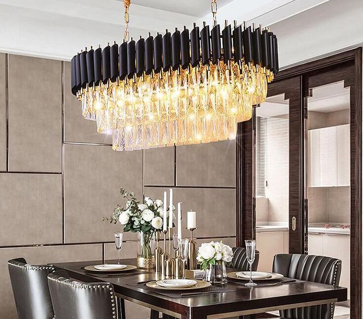 

Modern Kitchen Island Crystal Chandelier Lamps Lights For Luxury Dining Room Crystal Chandeliers Hanging LED Pendant Lighting Black MYY