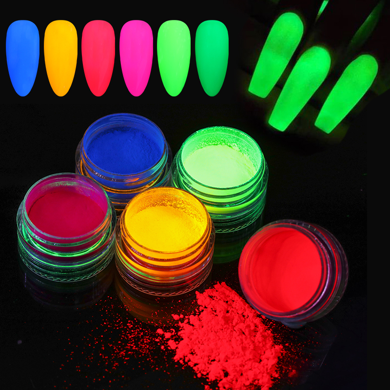 

6PCS Neon Pigment Powder Nail Fluorescence Gradient Glitter Summer Shinny Dust Ombre DIY Nail Art Decoration Manicure