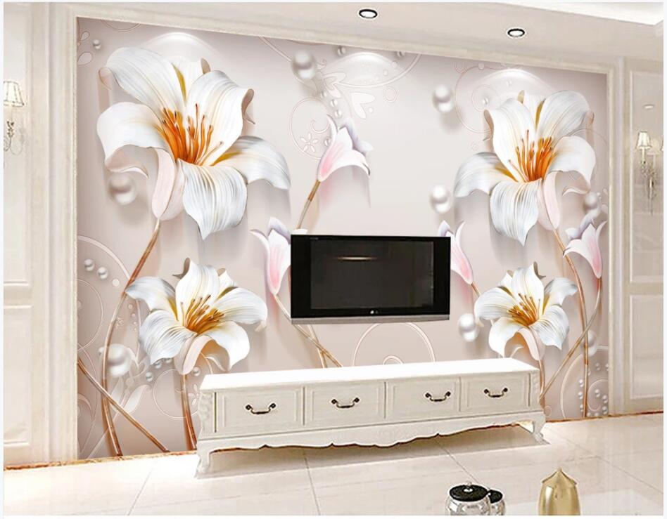 

3d photo wallpaper custom mural Embossed minimalistic lily flower background home decor living room 3d wall mural wallpaper for walls 3 d, Non-woven wallpaper