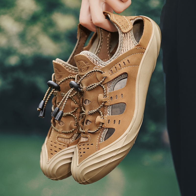 

New Outdoor Summer Men's Shoes Fashion comforatable Casual Shoes Sandals Genuine Leather breathable Non-slip Men Beach Sandals, Black