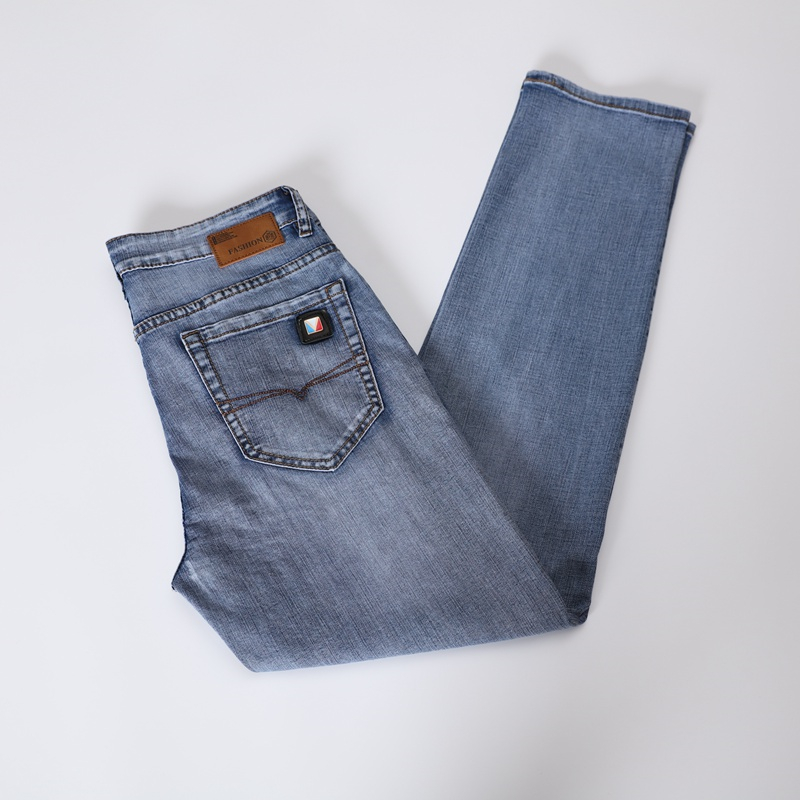 

Spring Summer Autmn Men's Fashion Jeans Classic Stretch Business Smart Casual Straight Denim Trousers Male Brand Clothes Blue
