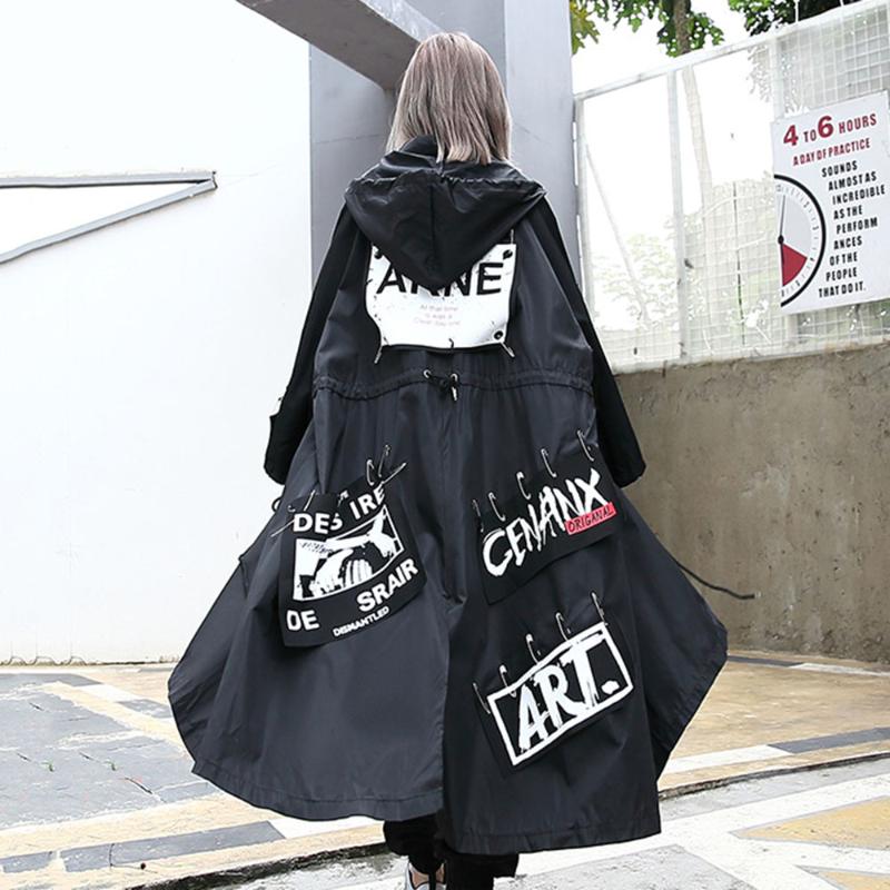 

Korean Punk Long Loose Black Trench Coat Women Gothic Batwing Sleeve Overcoat Autumn Winter Streetwear Oversize Outwear
