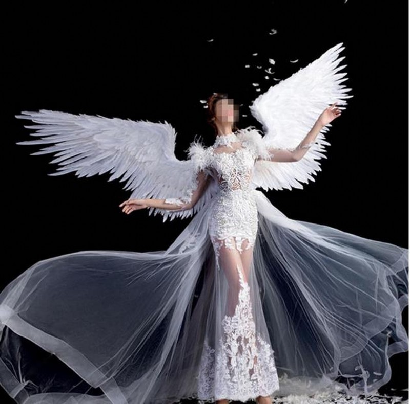 

Elegant white black gold large size Angel feather wings T-stage model catwalk shows wings props party performance shows props cosplay