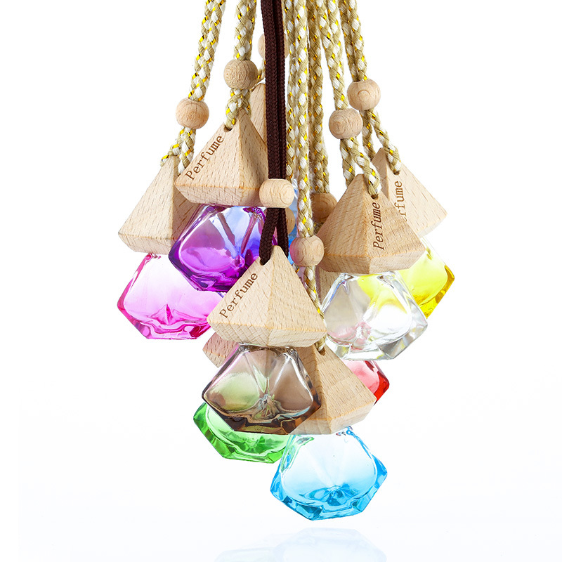 

Car Perfume Bottle Hanging Rearview Ornament Air Freshener For Essential Oils Diffuser rhombus Empty Glass Bottle Daisy Pendant GGA2776