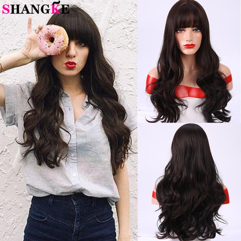 

Shangke Synthetic Long Curly With Bangs Wigs For Black Women Daily Cosplay Wig Brown Chocolate Colors Heat Resistant Fiber, Honey pudding color