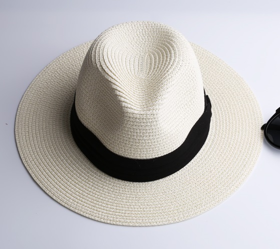 

LNPBD Summer fashion white flat brim wide brim women's strawhat women's jazz fedoras hat sun-shading hat beach cap summer