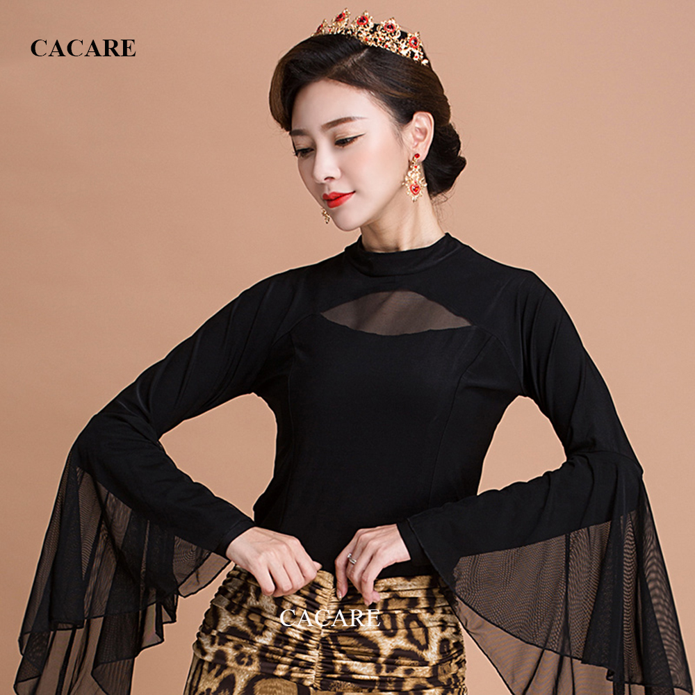 

Latin Ballroom Dance Shirts Women Dance Top for Tango Salsa Fringe Dancing Latin Dance Costume D0555 with Ruffles CACARE, Black