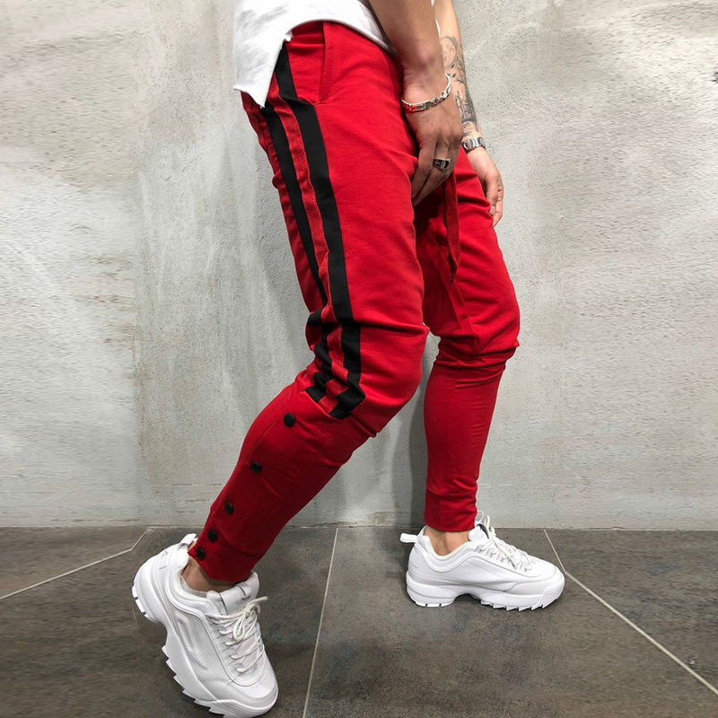 

2020 Autumn Men Running Pants Hip Hop Harem Joggers Pants Trousers Mens Joggers Side Striped Drawstring Fitness Sweatpants, Red stripe