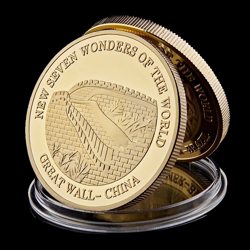 Arts and Crafts China Great Wall Building Seven Wonders Of World 1oz Gold Plated Commemorative Coin-image-522017678