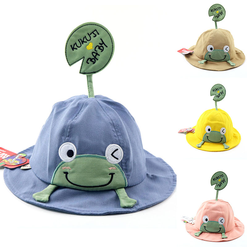 

2020 Fashion Children's hat Cartoon letters shape little frog fisherman bucket hat new cute baby boy and girl kids beanies, Khaki