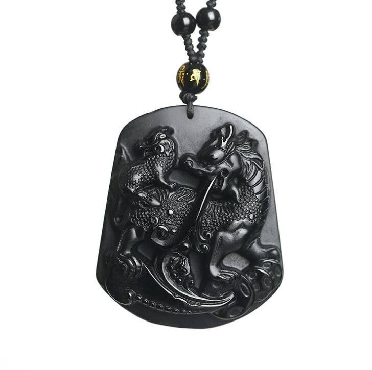 

Natural obsidian kirin pendant necklace men and women crystal jewelry crystal jewelry necklace women wholesale gifts Fine