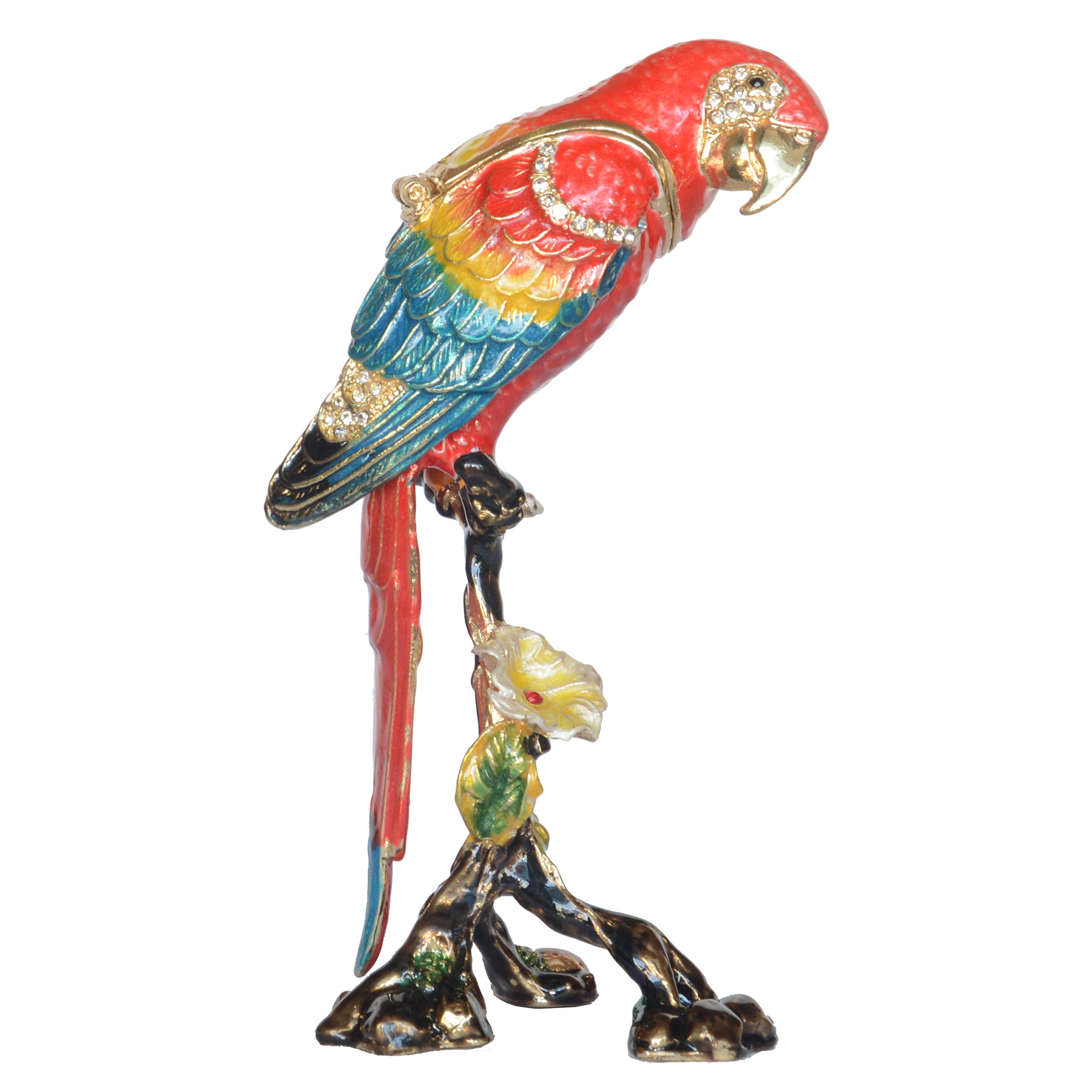 Macaw Parrot Trinket Box Enamelled Hinged Jewelry Box Pewter Ornament Gifts Bird Figurine Tabletop-image-423285192