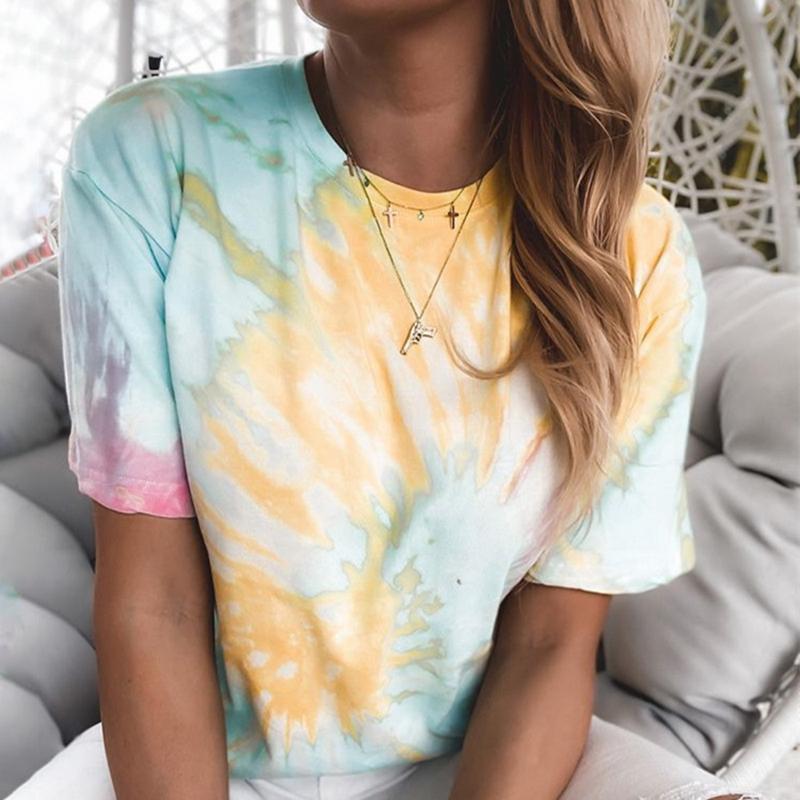 

2020 Fashion Tie Dyed Women Tee Shirt Summer T-shirt Ladies Tops Pullover Blusa Oversized T Shirt 5XL Camisetas Mujer Cute, 01