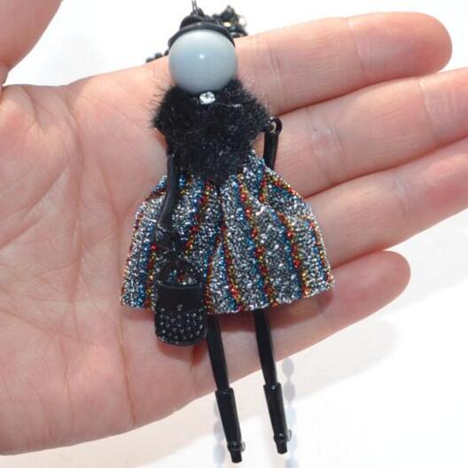 

Statement Fur and Leather Doll Necklace Dress Handmade French Doll Pendant 2017 News Alloy Girl Women Flower Fashion Jewelry