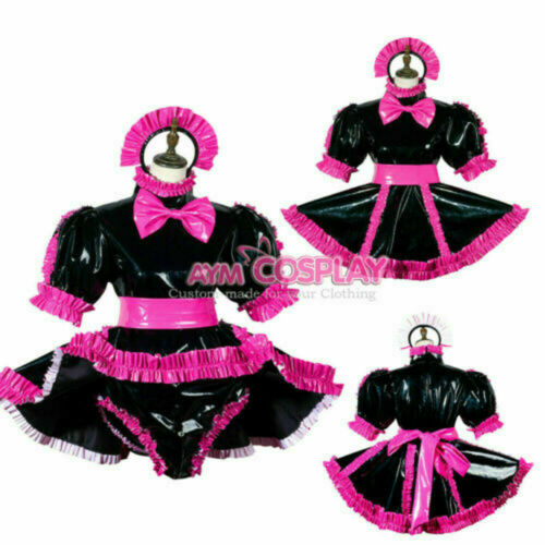 

Lockable sissy heavy PVC mini dress, Black;red