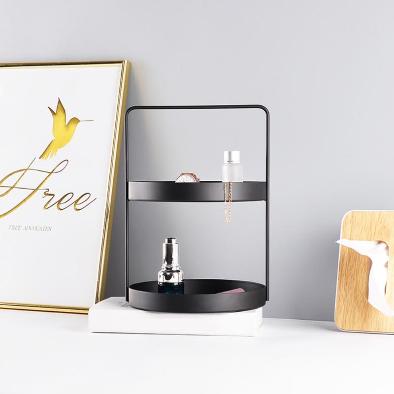 

Jewelry Display Sundries Organizer Kitchen Nordic Style Bathroom Geometric Double Layer Iron Plate Storage Tray Decorative