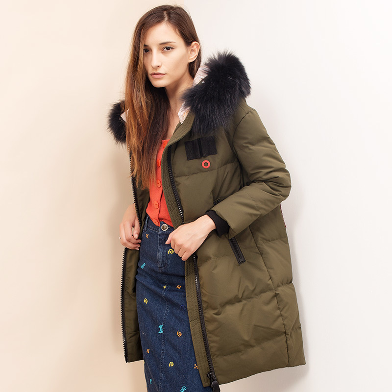 

90% Duck Dowm Jacket Female Long parkas 2020 New Natural Raccoon Fur Overcoat Letter abrigos mujer invierno LX1017, Black