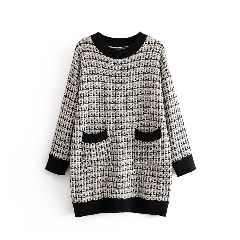 

2019 Winter Autumn Knitted Pullover With Pocket For Women Female Knitted Long Sleeve Pullover Ladies Casual Fashion Tops, As picture