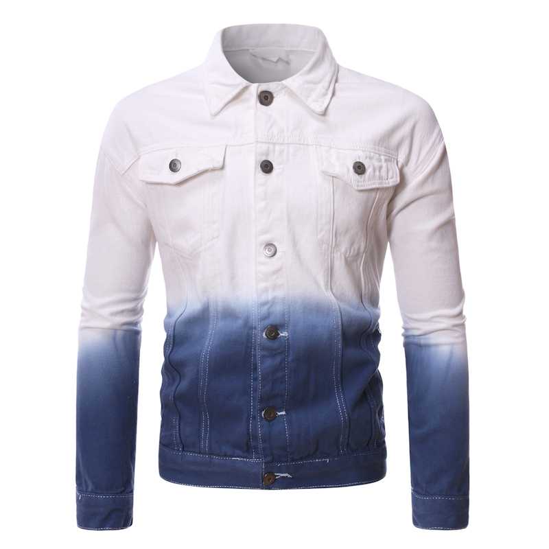 

Denim Jacket Men Personality Gradient Design Lapel Coat Male Simple Solid Color Loose Plus Size Jackets New Arrival, White black