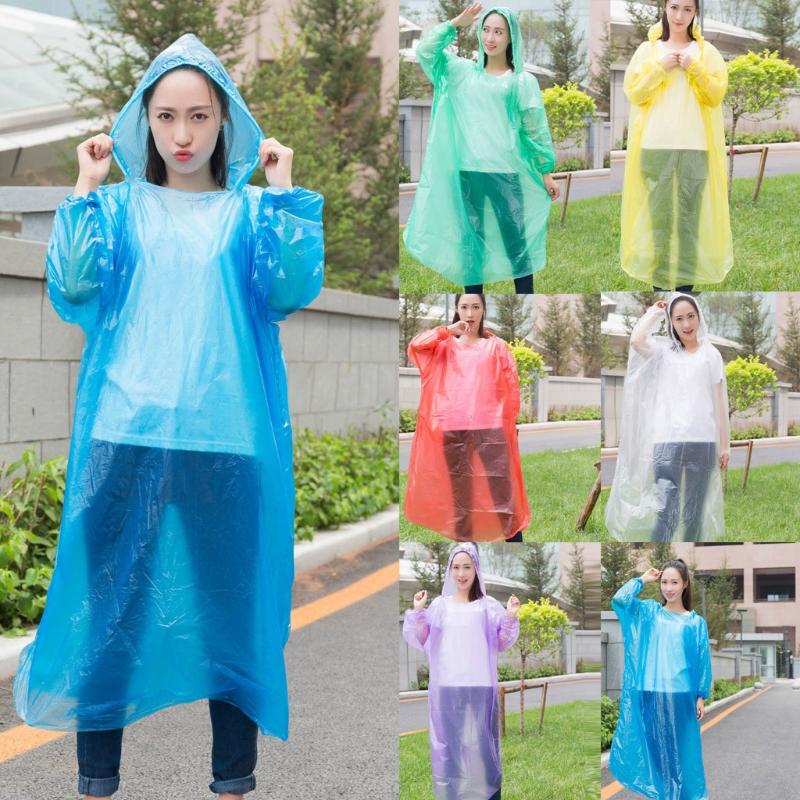 

25# 10pcs/set Disposable Adult Emergency Waterproof Rain Coat Poncho Hiking Camping Hood