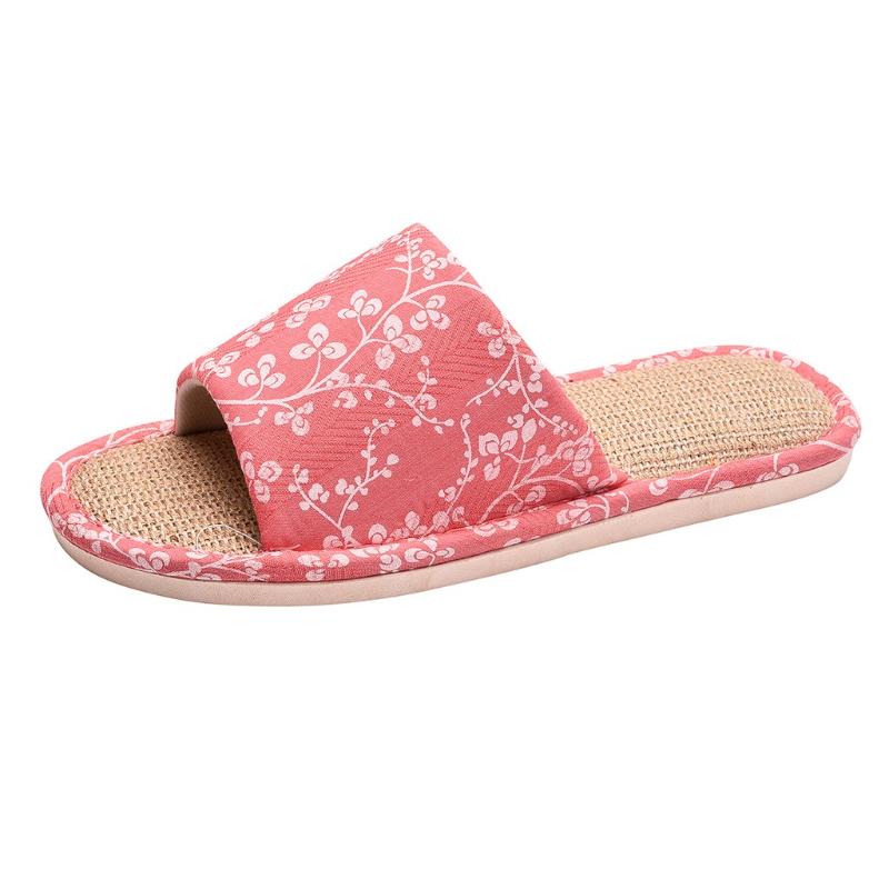 

Women Female Summer Slippers Floral Linen Flip Flops Beach Shoes Leisure Sandals Fashion Unisex Couples Cane Slippers#312, Pk