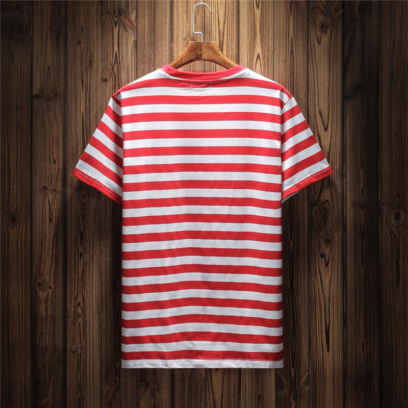 

Designer-Jeans USA Mens Striped T shirts Summer Fashion Embroidery Designer Tees Short Sleeved Tops Clothes, Blue