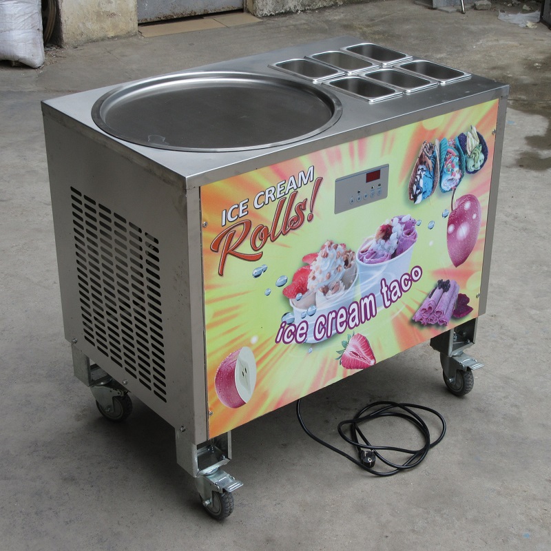 

Free shipment 50cm single round pan +6 tanks fried ice cream machine thai fry ice cream roll machine roll ice cream machine