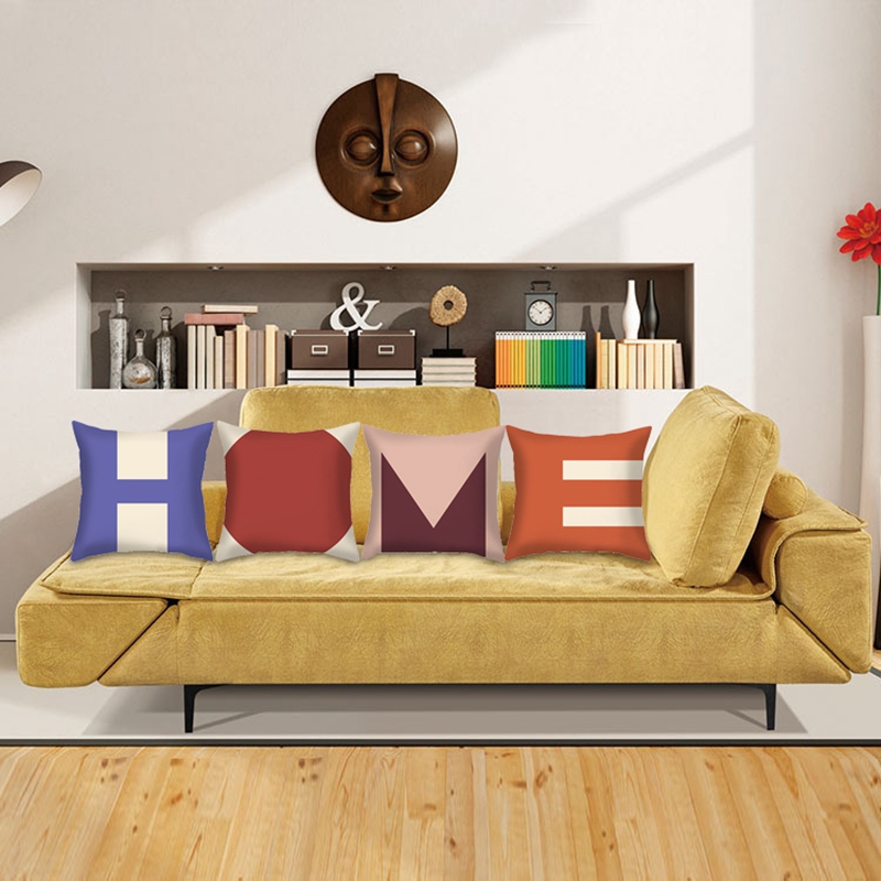 

4 Pack 45X45cm Nordic Abstract Printing English Letters HOME Pillow Case Printed Pillow Case Bedroom Office, As shown