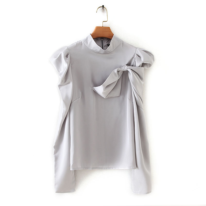 

Stylish Women Blouse Autumn 2019 New Fashion Turtleneck Long Puff Sleeve Shirt Modern Lady Casual Tops, Gray