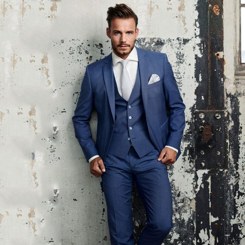 

Plus Size Summer Men Navy Blue Suits for Wedding Groom Tuxedos Groomsmen Jacket Notched Lapel 3Piece Costume Homme Formal Terno Masculino, Same as image