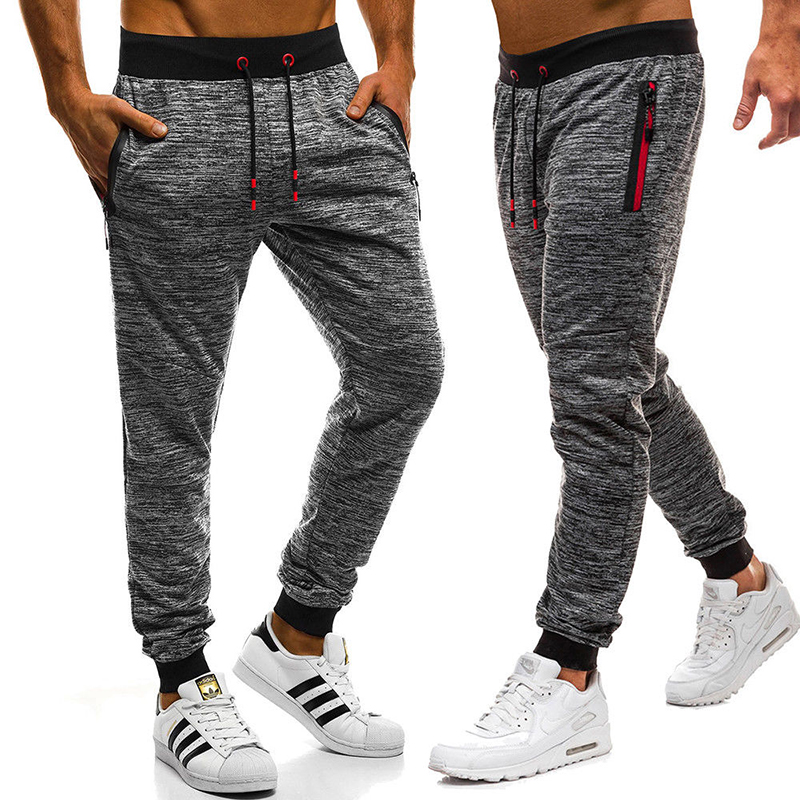 

2019 Men's Track Pants Slim Cuff Trousers Exercise Casual Plain Grey Lace Up Bandage Summer Spring Costume Clothes Fashion New, Gray