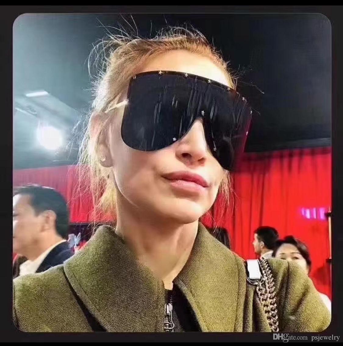 

New Women sun glasses fashion large frame big mask-shaped star decorative sunshade European and American sunglasses men, White;black